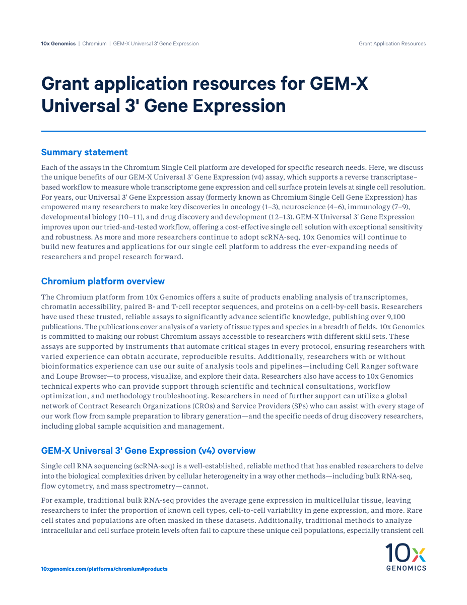 Grant application resources for GEM-X Universal 3' Gene Expression