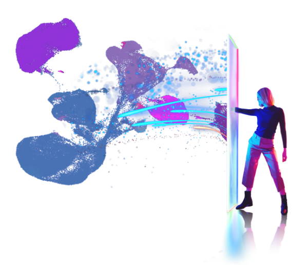 Graphic of a woman exploring data